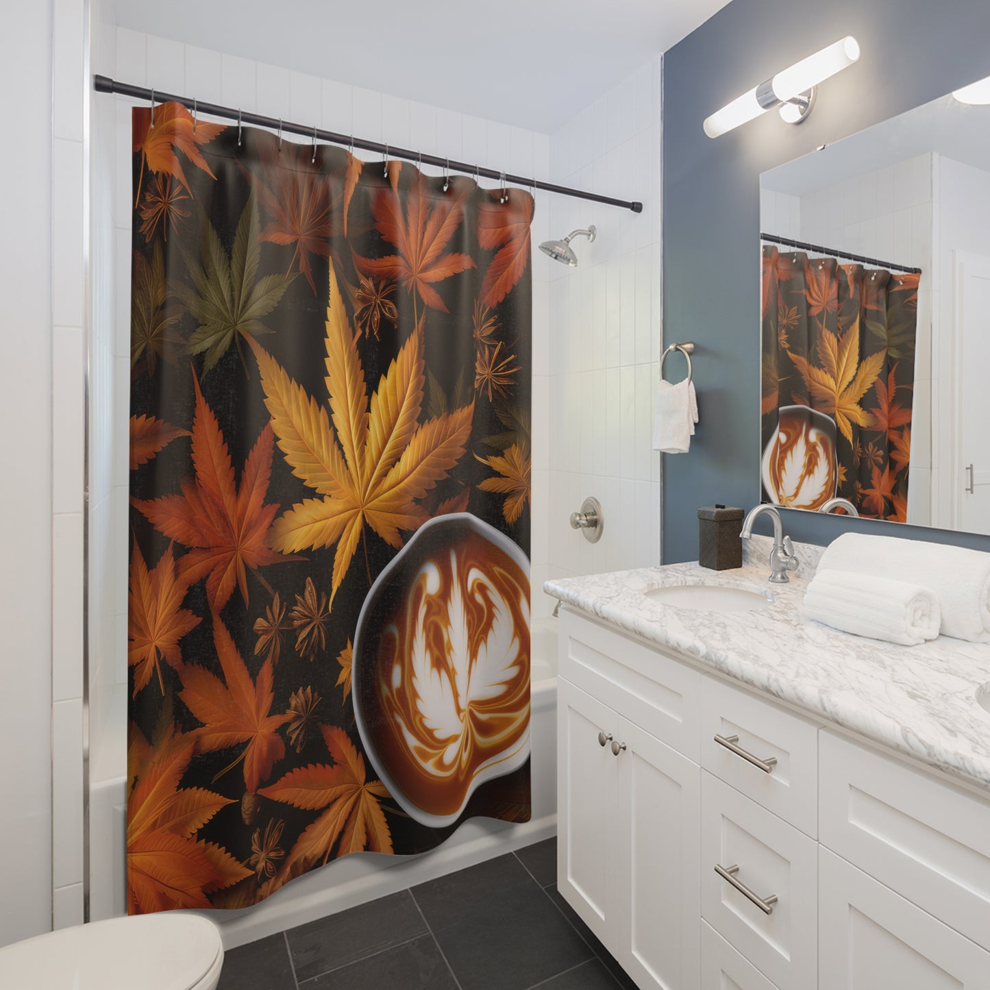 Pot Leaf Fall Colors Coffee 2 Shower Curtains