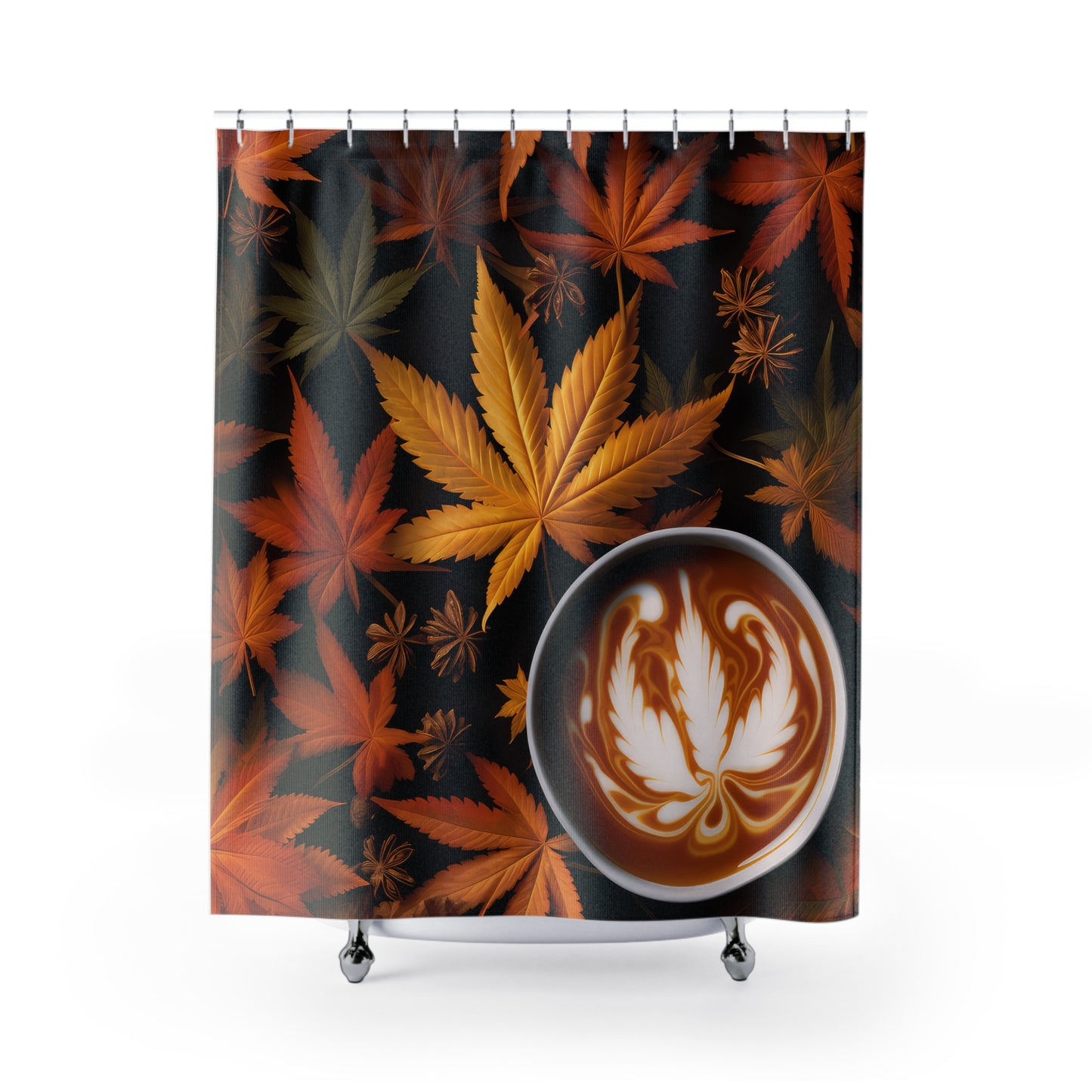 Pot Leaf Fall Colors Coffee 2 Shower Curtains
