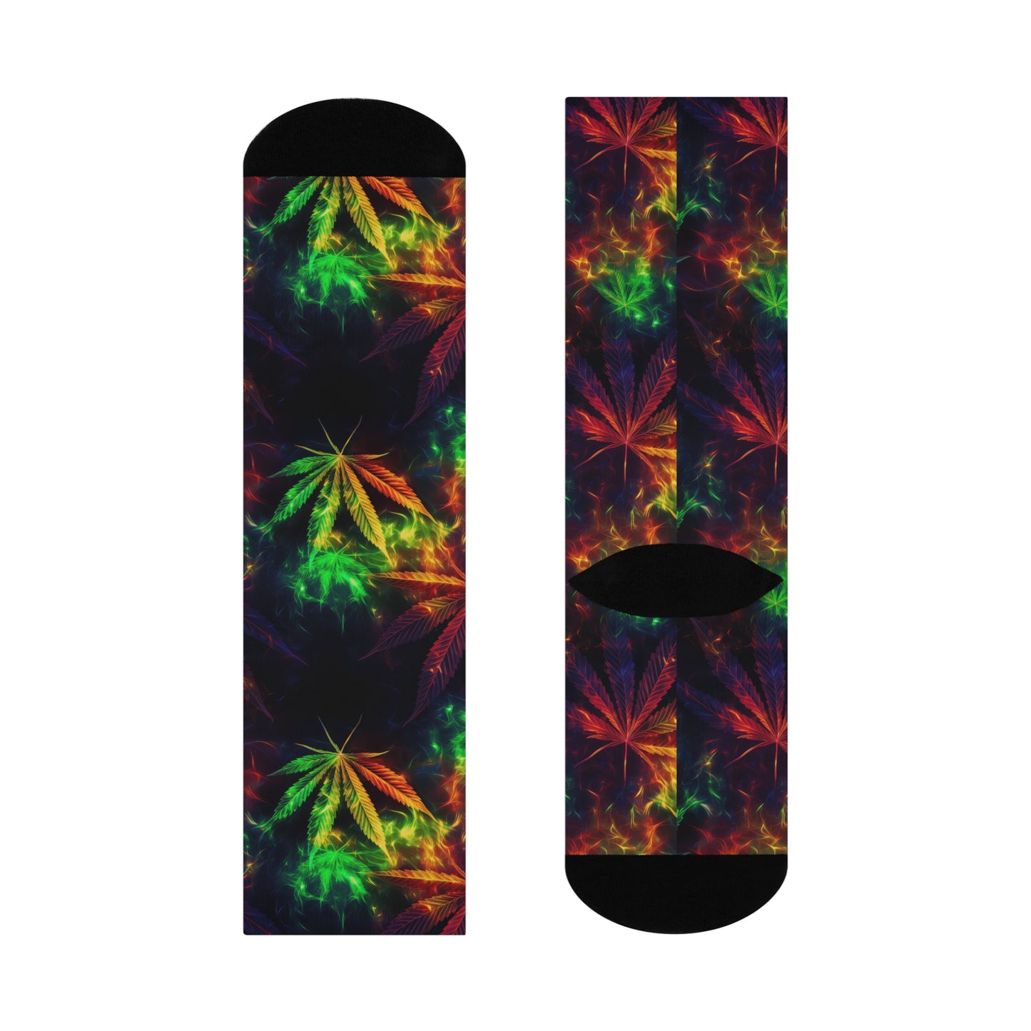 Pot Leaf Fire Rainbow 1 Cushioned Crew Socks