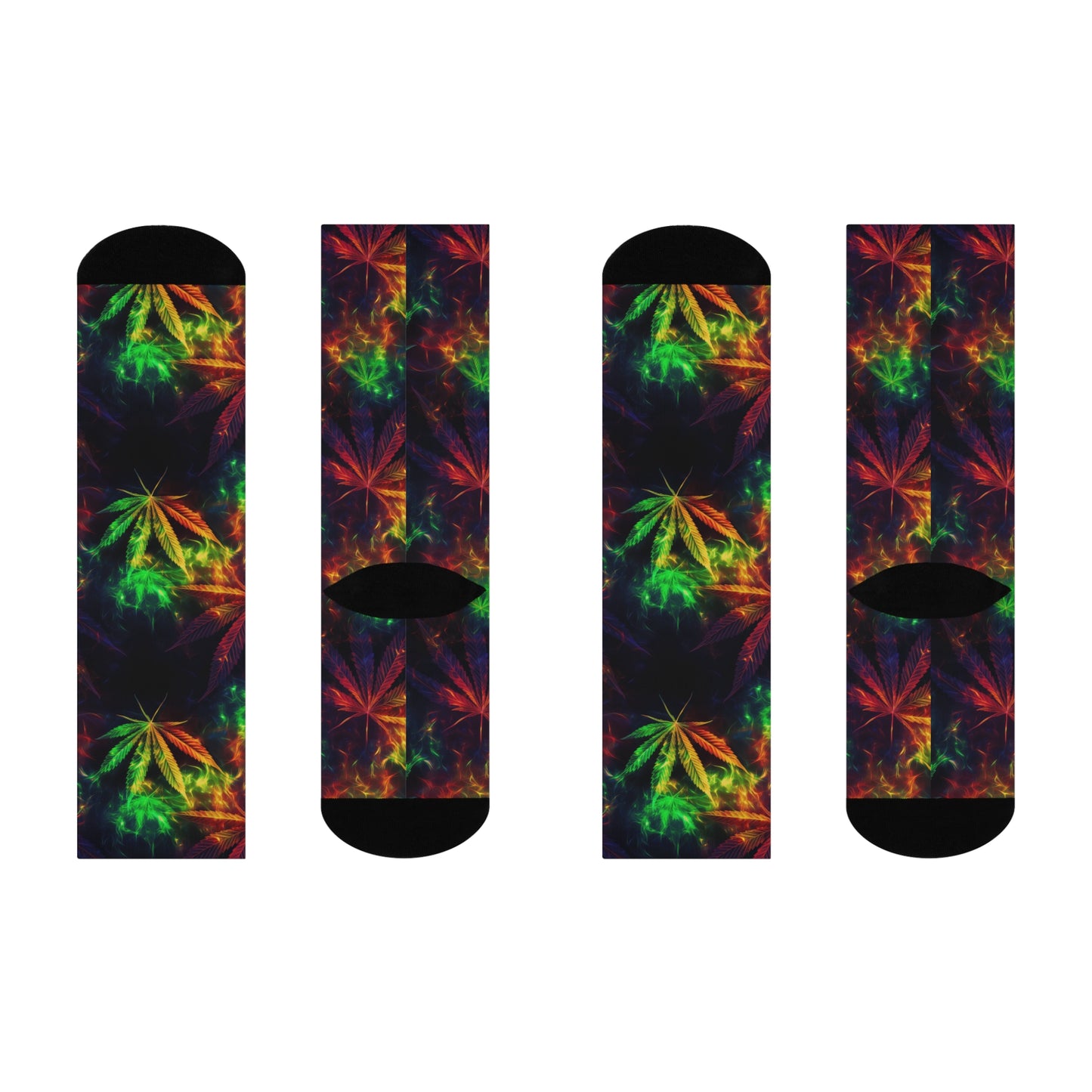 Pot Leaf Fire Rainbow 1 Cushioned Crew Socks