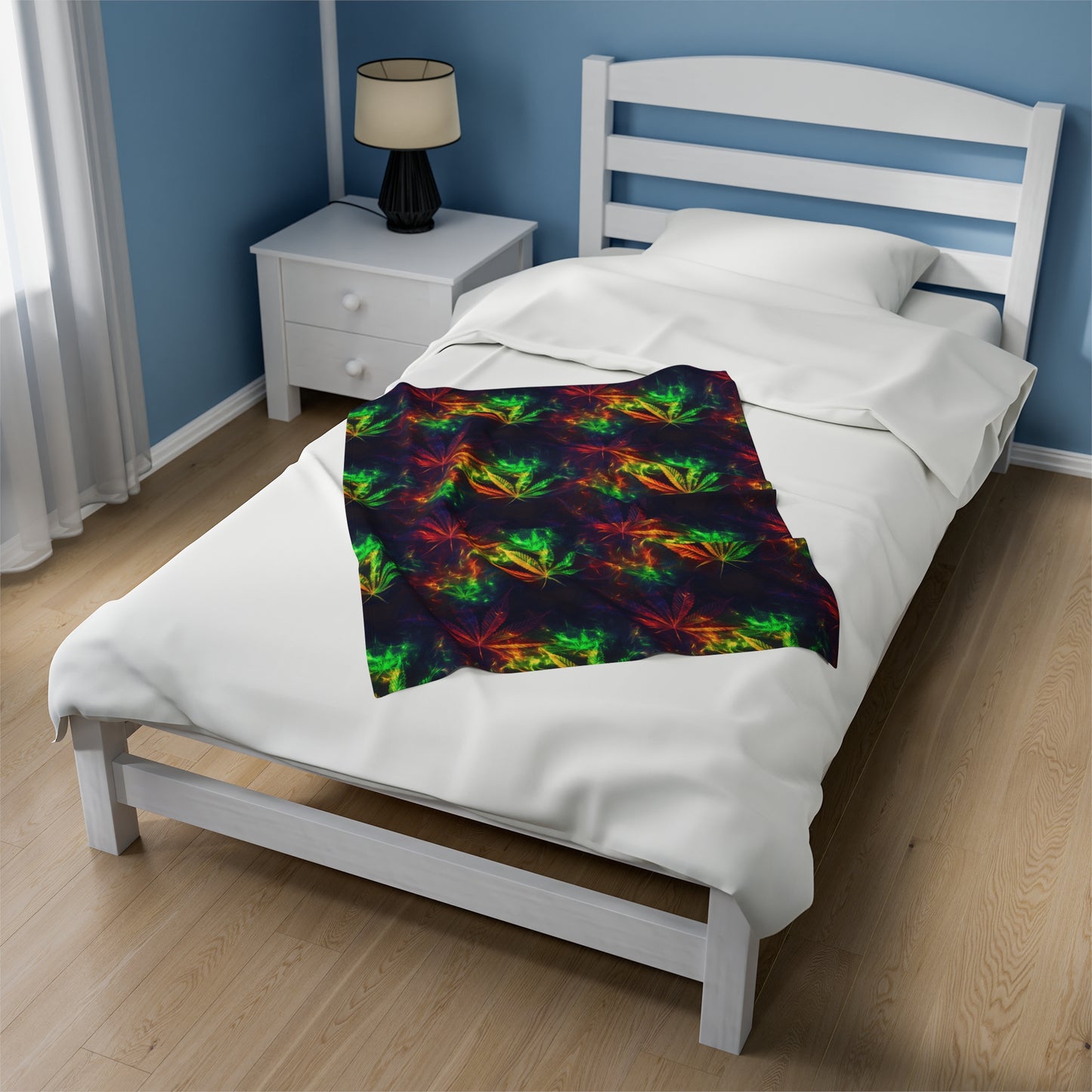 Pot Leaf Fire Rainbow 1 Velveteen Plush Blanket