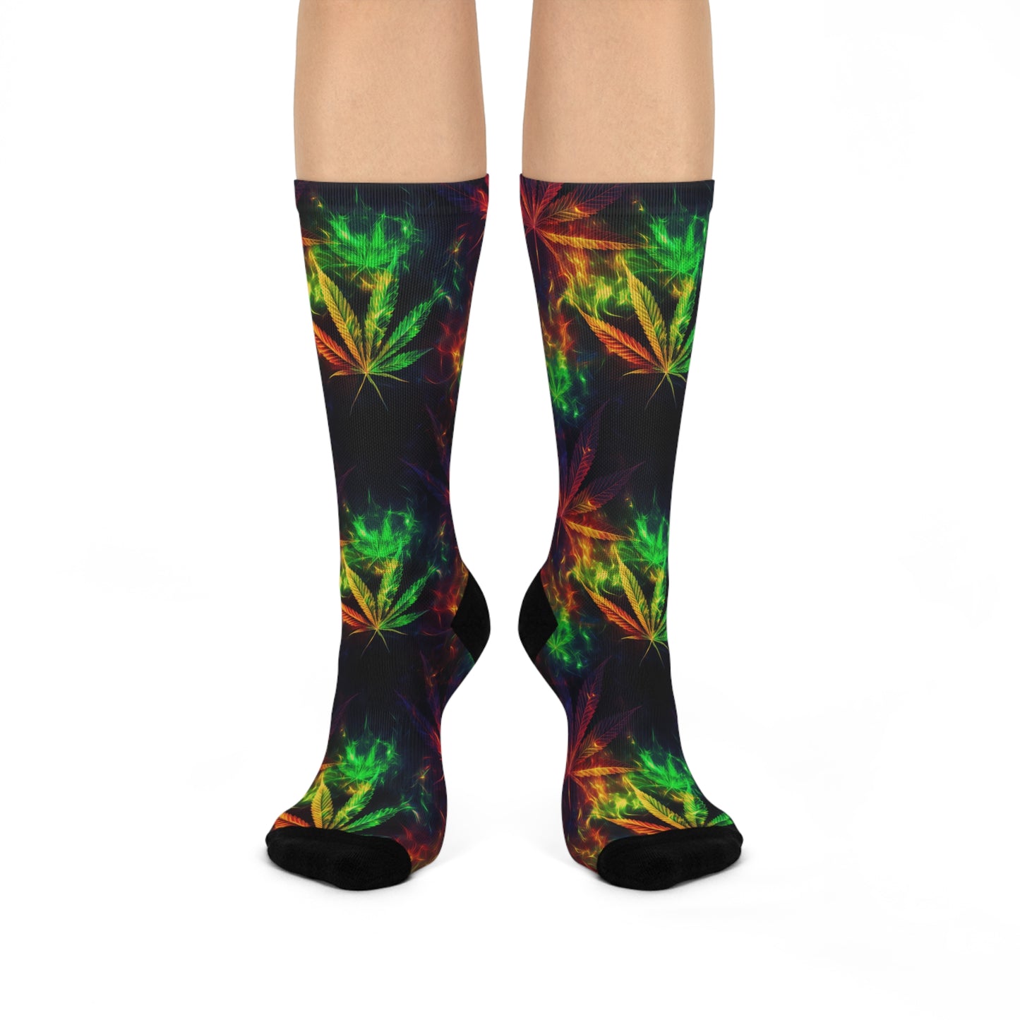 Pot Leaf Fire Rainbow 1 Cushioned Crew Socks