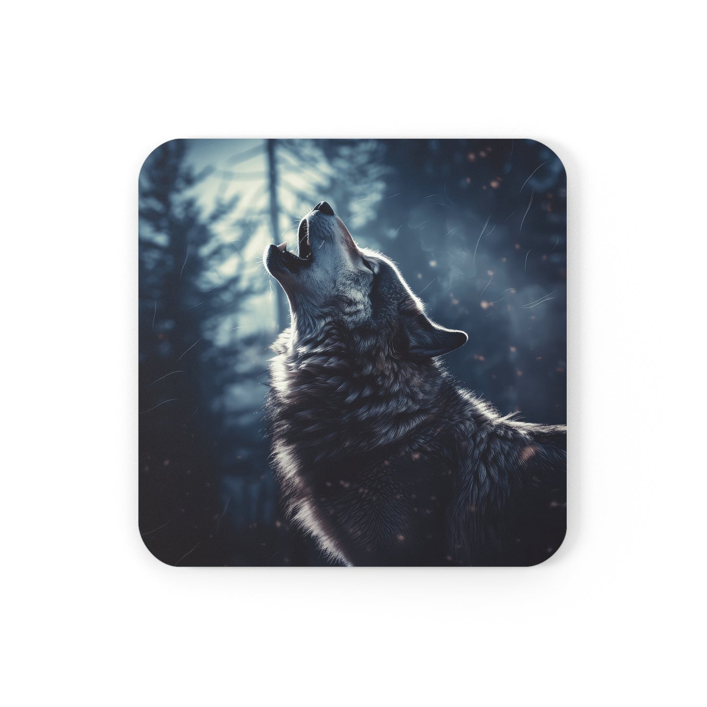 Wolf Howling Realistic 1 Corkwood Coaster Set