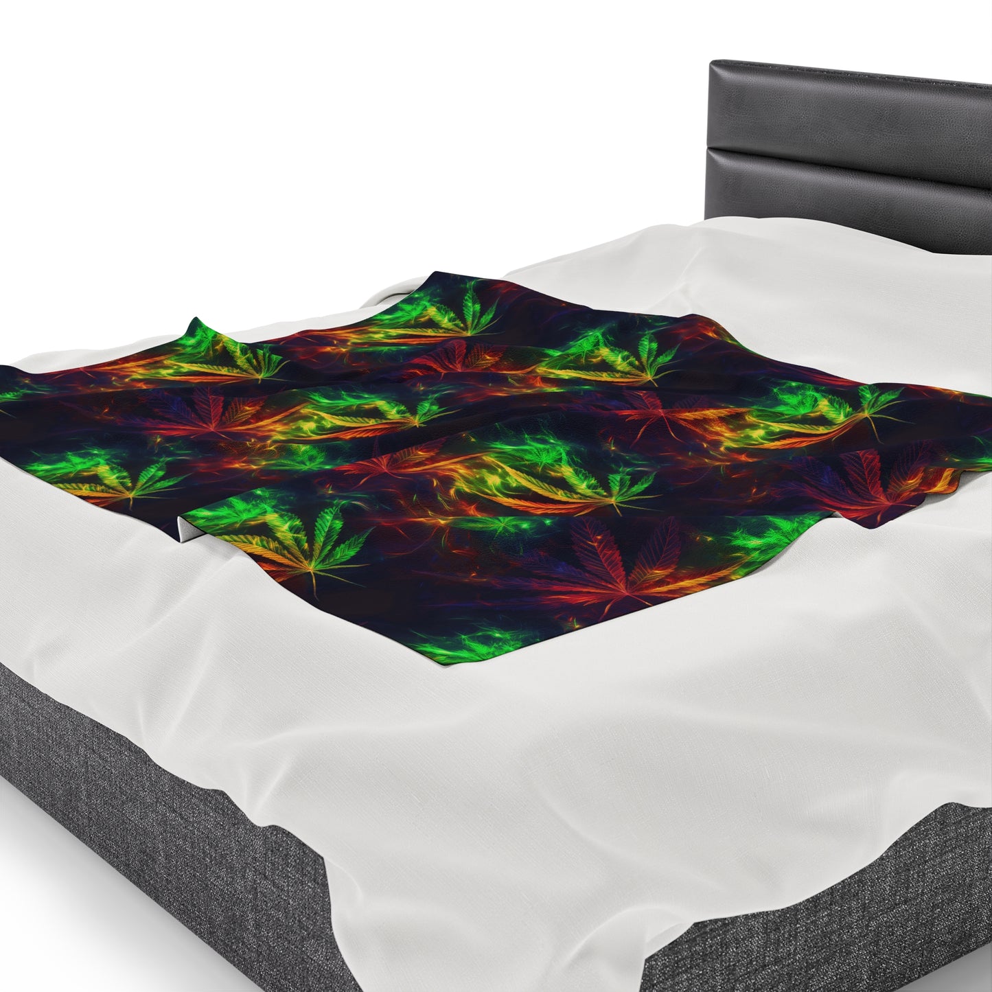 Pot Leaf Fire Rainbow 1 Velveteen Plush Blanket