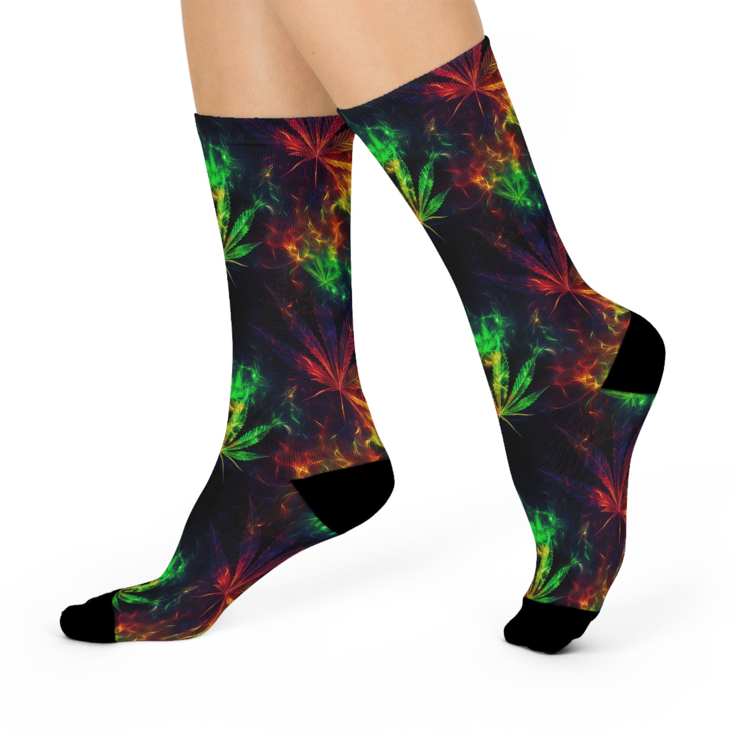 Pot Leaf Fire Rainbow 1 Cushioned Crew Socks