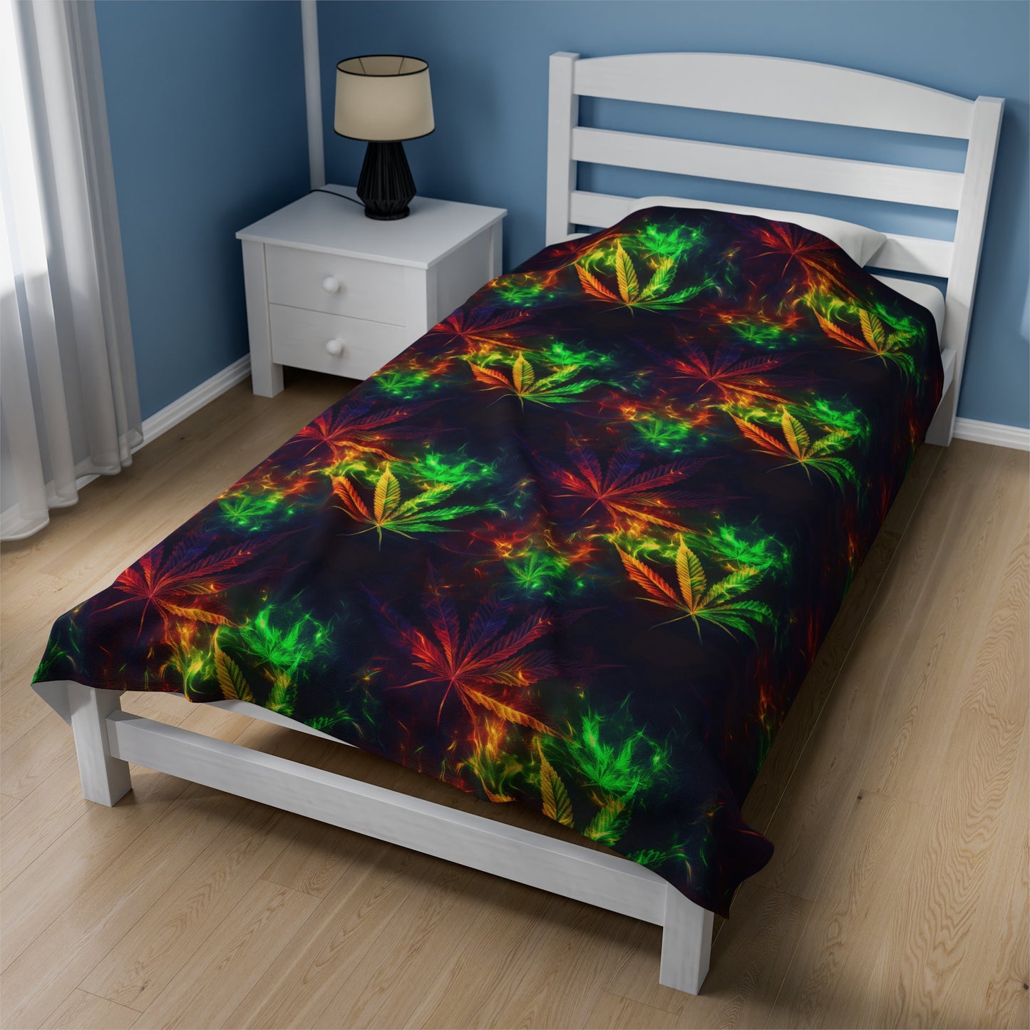 Pot Leaf Fire Rainbow 1 Velveteen Plush Blanket