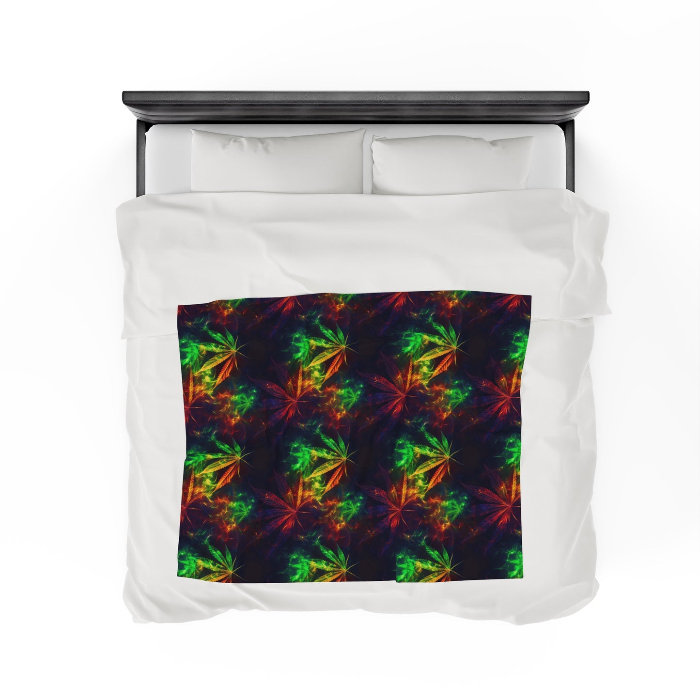 Pot Leaf Fire Rainbow 1 Velveteen Plush Blanket