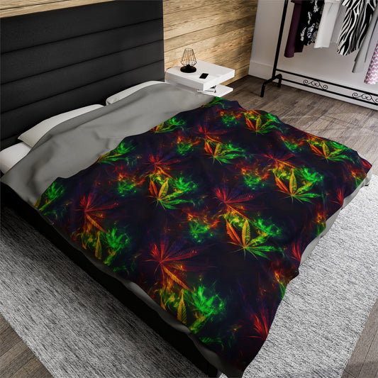 Pot Leaf Fire Rainbow 1 Velveteen Plush Blanket