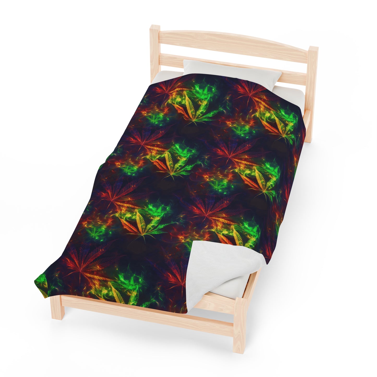 Pot Leaf Fire Rainbow 1 Velveteen Plush Blanket