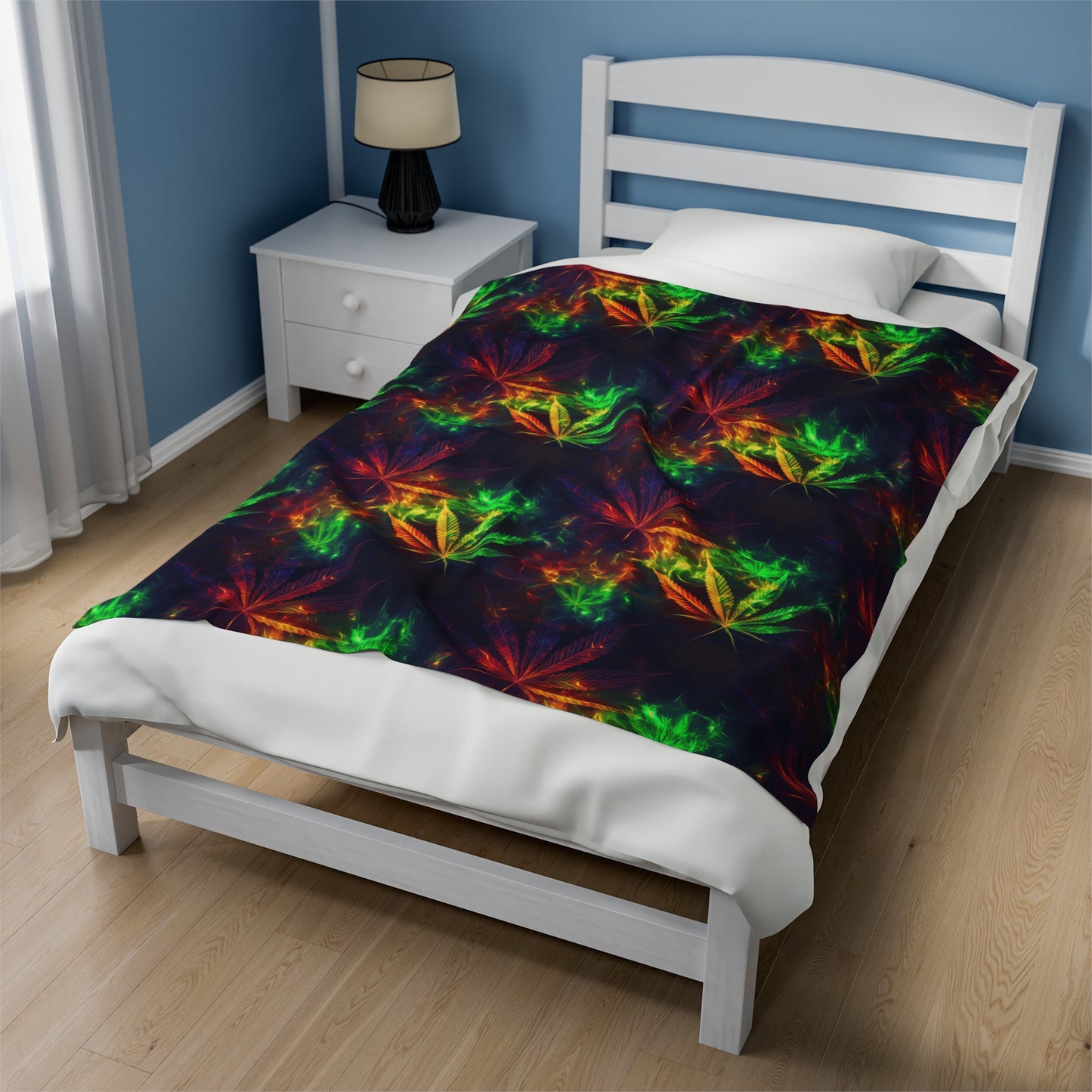 Pot Leaf Fire Rainbow 1 Velveteen Plush Blanket